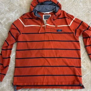 L.L. Bean Men's Orange and Navy Striped Hoodie